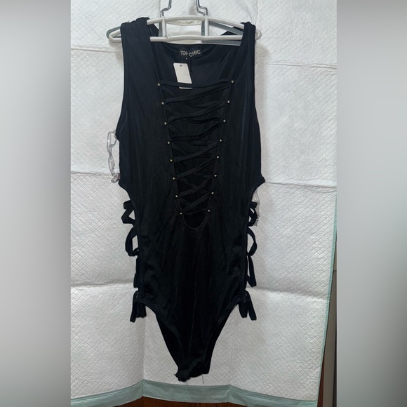 Black Lace-Up Swimsuit - Picture 1 of 4